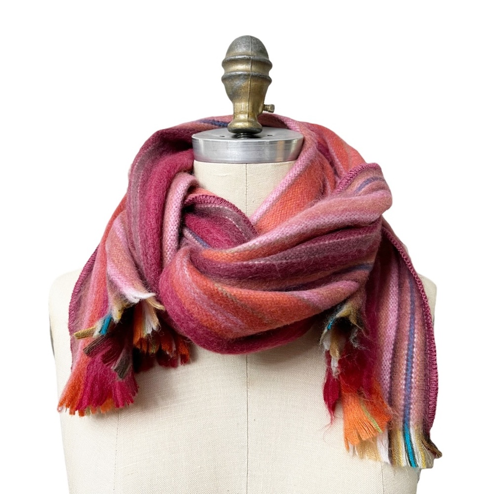 Woven Multi-Stripe Pink & Coral Fringe Scarf